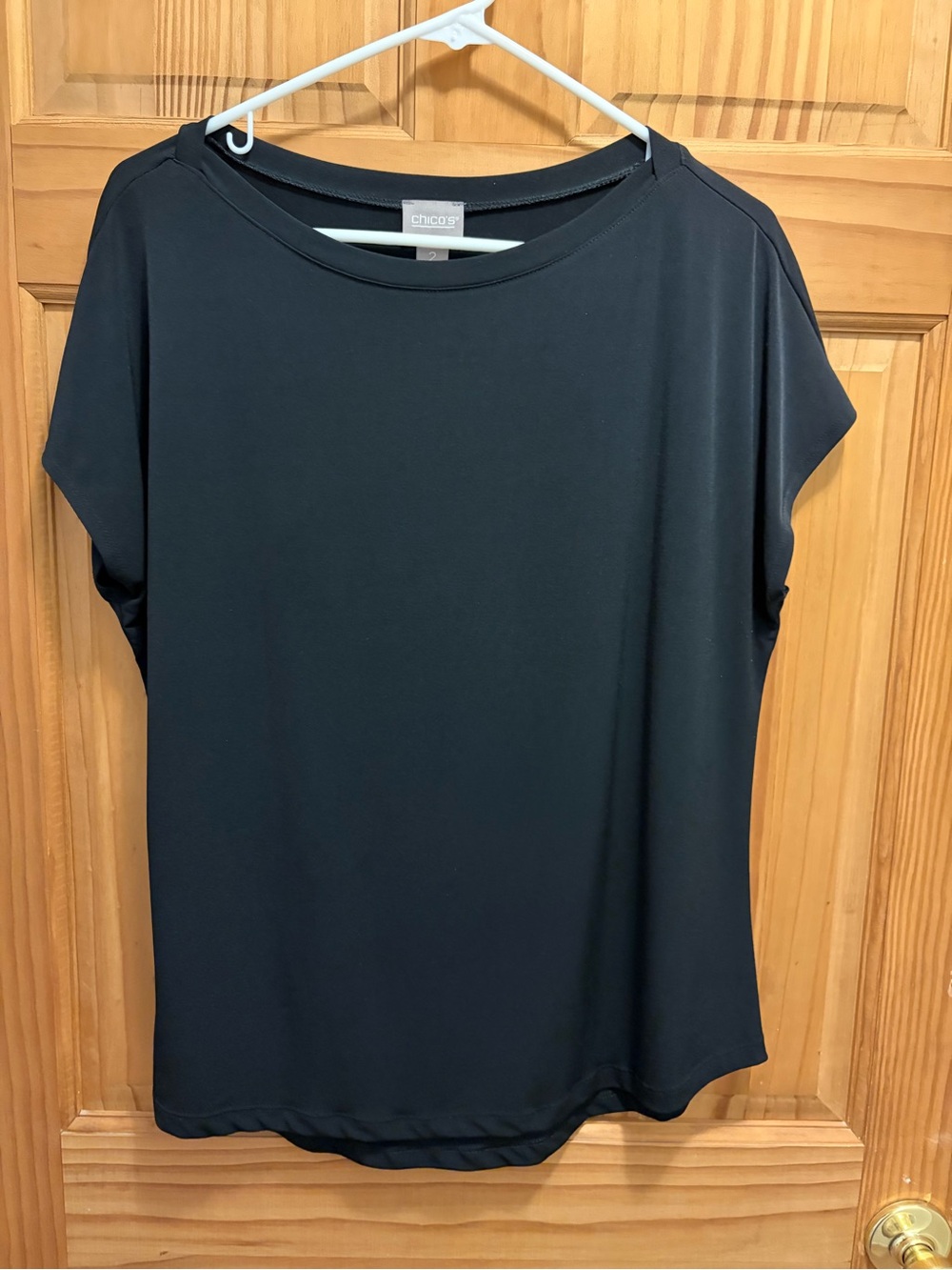 Chico's Black Dolman Cap Sleeve Boatneck Tee